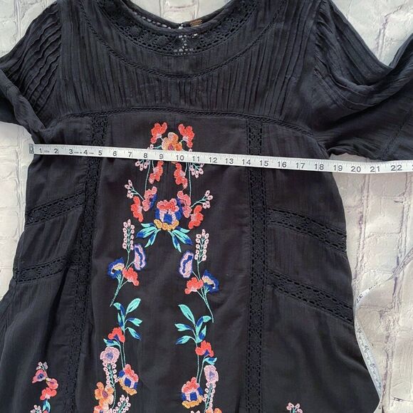 Free People Black Embroidered Lace Gauzy Mini Dress Perfectly Victorian S Boho - Picture 7 of 11